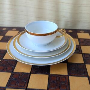 Haviland Limoges Gold Band Rimmed Tea Cup Saucer Dessert Salad Plate Set of 4